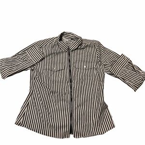 Tracy M Black & White Striped Collared Shirt